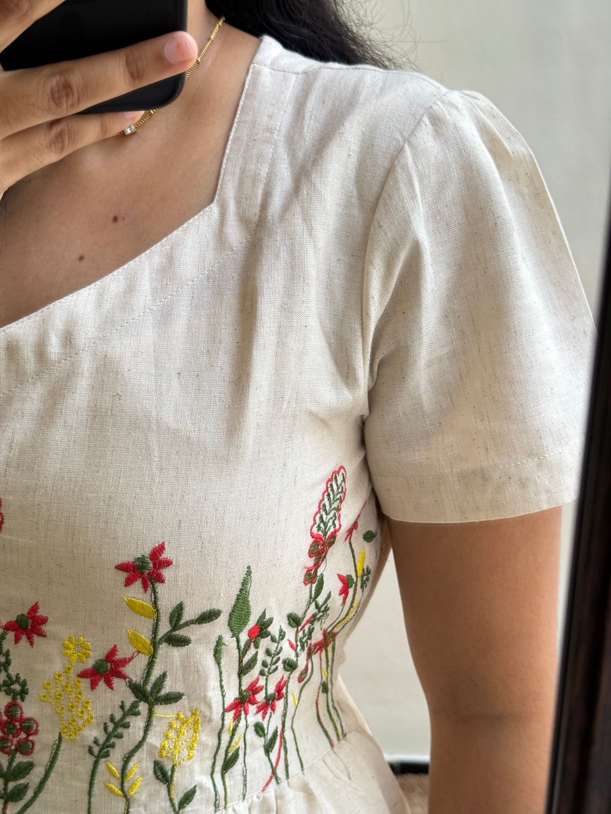 Leche Beautiful khadi dress with small floral embroidery Dress