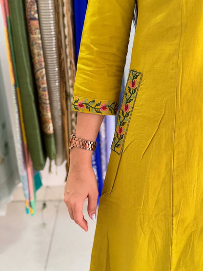 Elegant Mustard Yellow Embroidered Kurta Pant Set for Women