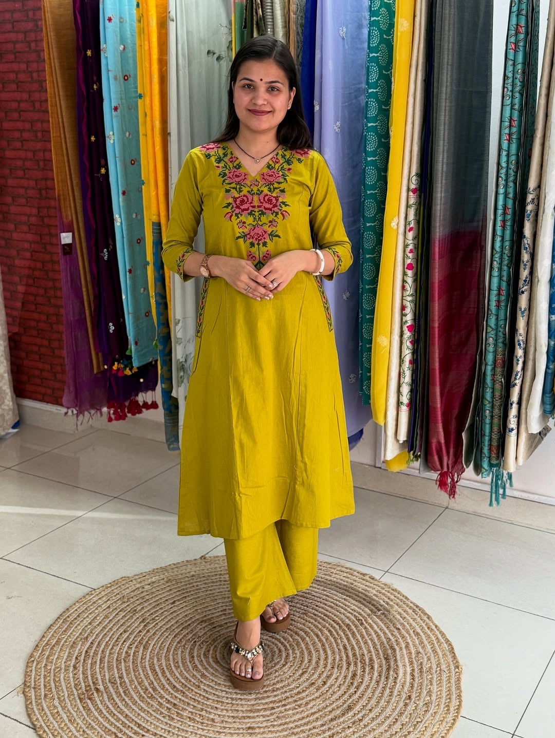 Elegant Mustard Yellow Embroidered Kurta Pant Set for Women