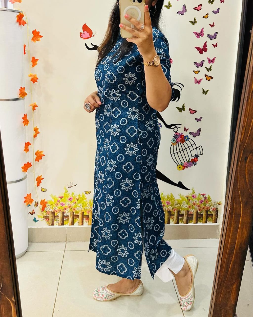 Women cotton indigo print co-ord set