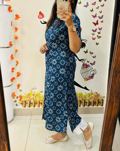 Women cotton indigo print co-ord set