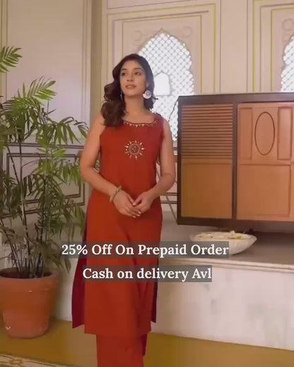 Dori Style Embroidery Work A-Line Kurti Pant Set