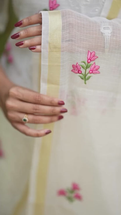 Ruby White Embroidered Kota Doriya Straight Traditional Salwar Kameez Kurti Pant Set for Women