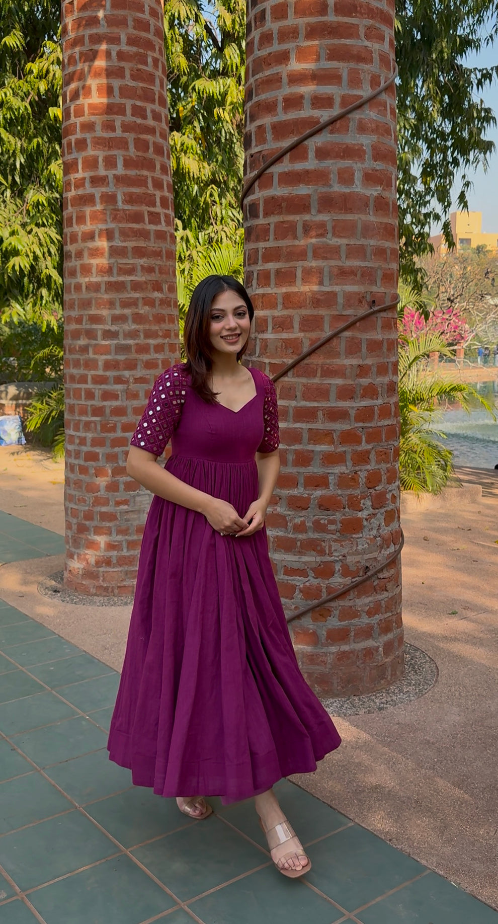 Gamthi Plum Anarkali Kurta Pant Set – Mirror Work Festive & Ethnic Wear for Women