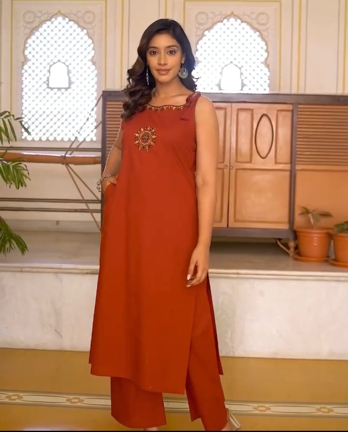 Dori Style Embroidery Work A-Line Kurti Pant Set