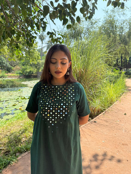 Green Mirror Work Kurta Pant Set – Festive & Ethnic Wear for Women