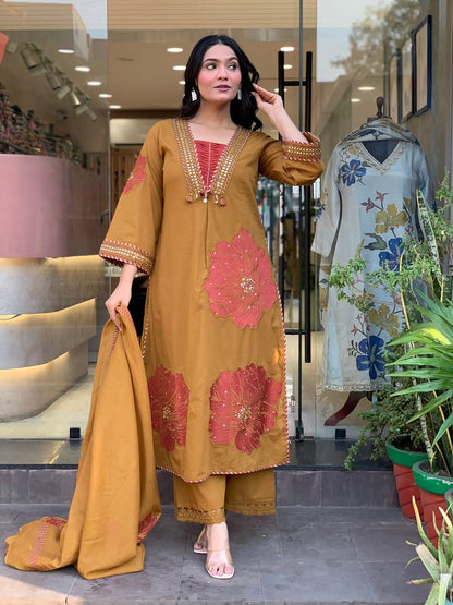 Moksha Embroidered Cotton A-line Plazo & Duppata Set