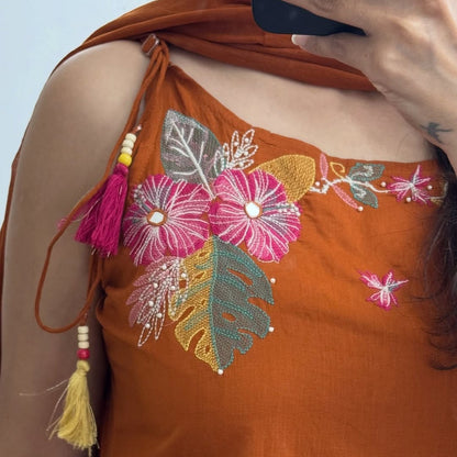 Machine and pearl embroidered kurta palazzo set