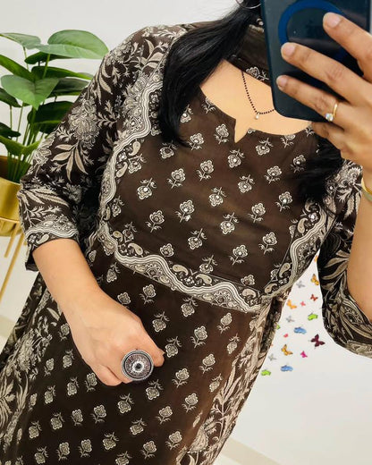 Mughal/Kalamkari Fusion Azrak bagru print kurti pant dupatta set