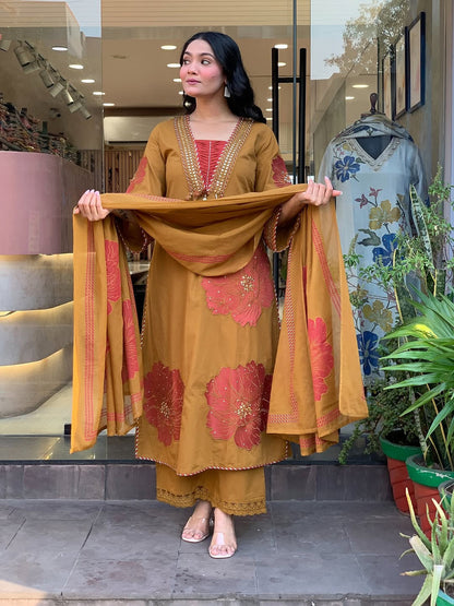 Moksha Embroidered Cotton A-line Plazo & Duppata Set