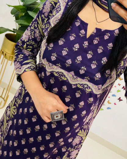 Mughal/Kalamkari Fusion Azrak bagru print kurti pant dupatta set