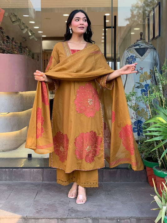 Moksha Embroidered Cotton A-line Plazo & Duppata Set