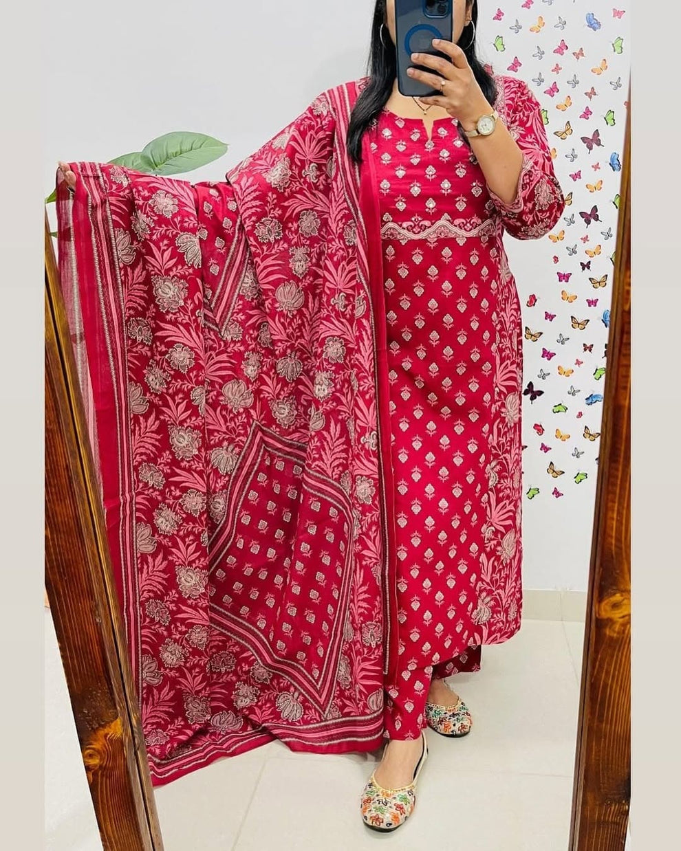 Mughal/Kalamkari Fusion Azrak bagru print kurti pant dupatta set