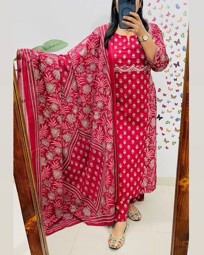 Mughal/Kalamkari Fusion Azrak bagru print kurti pant dupatta set