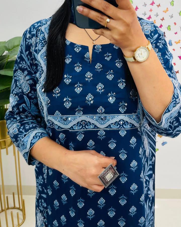 Mughal/Kalamkari Fusion Azrak bagru print kurti pant dupatta set
