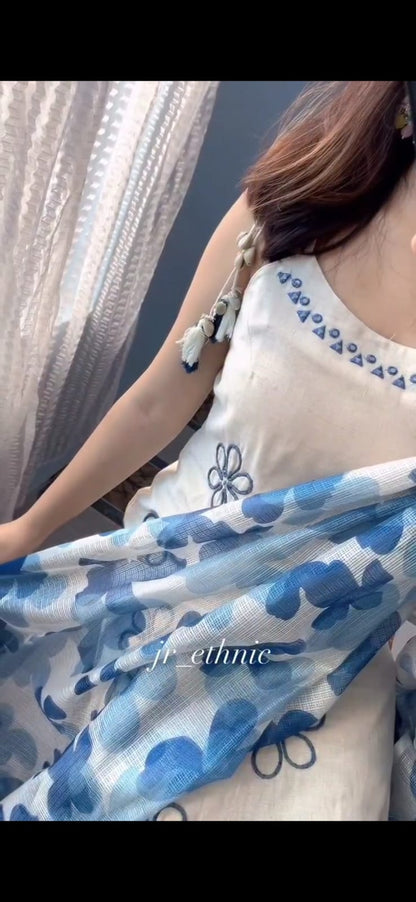 Hand Work Soft Cotton Kurta Pant Dupatta Set