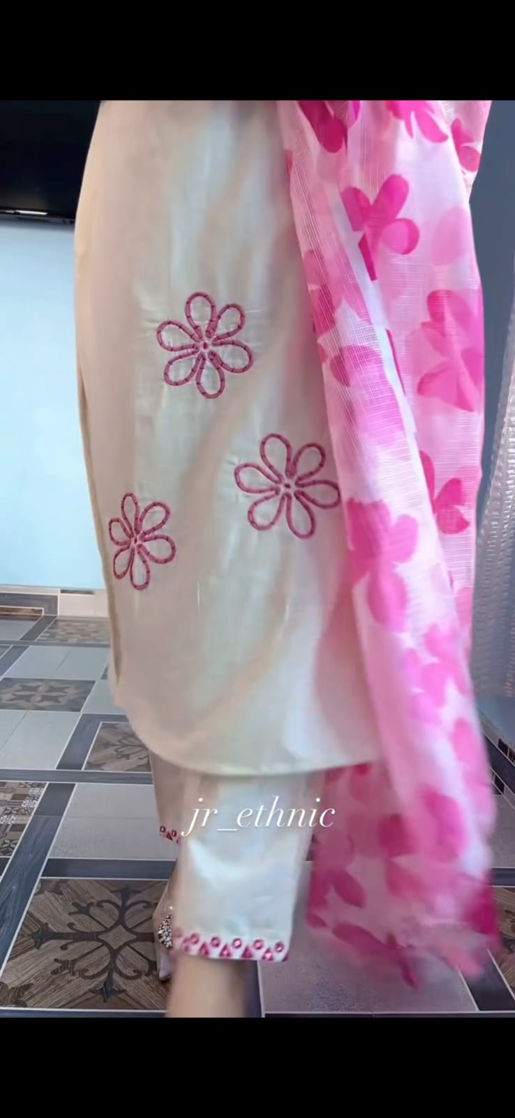 Hand Work Soft Cotton Kurta Pant Dupatta Set