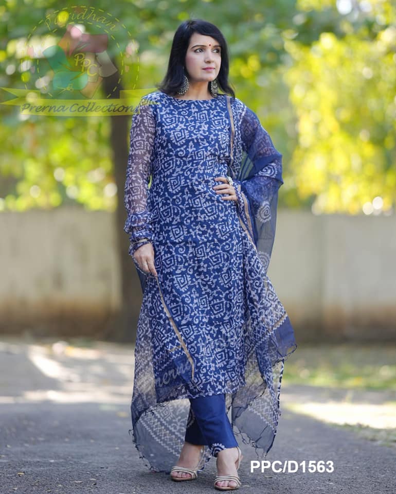 Ranjani Bagru Hand Block Kota Doria Golden Zari Border Suit Sets